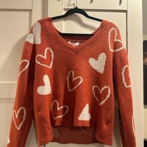 Orange Heart Print Sweater. Cropped. Women’s Large.